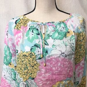 Charter Club Linen Floral Tunic Peasant blouse SP